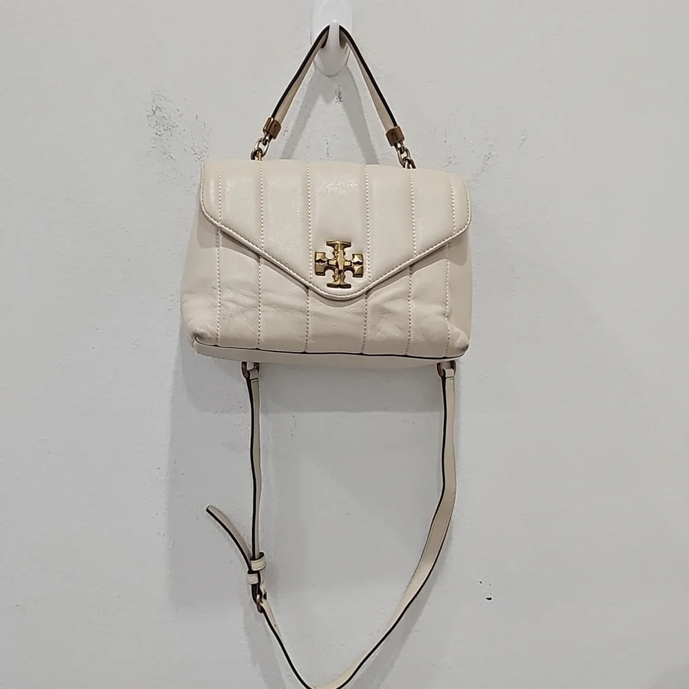 Tory Burch Kira Quilted Satchel Leather Wirh Crossbody Strap Cream